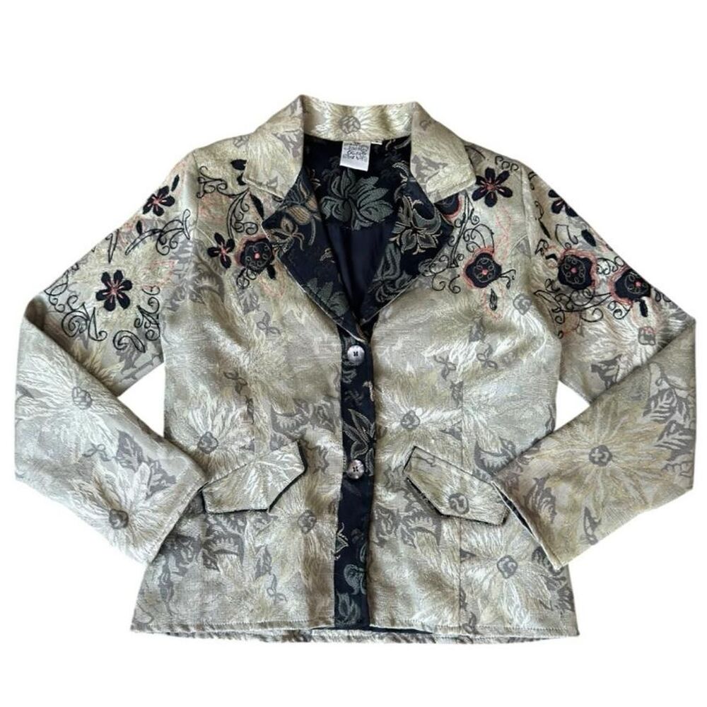 Y2K Vintage Jacket Parsley & Sage Floral Embroidery Black & Red Accents Size s